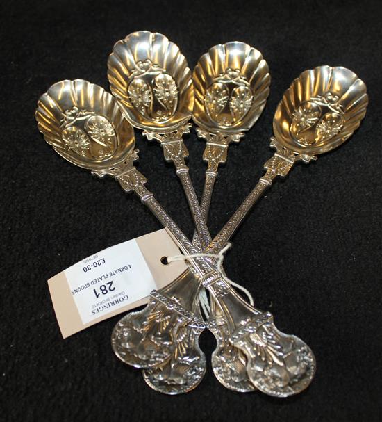 4 ornate plated spoons